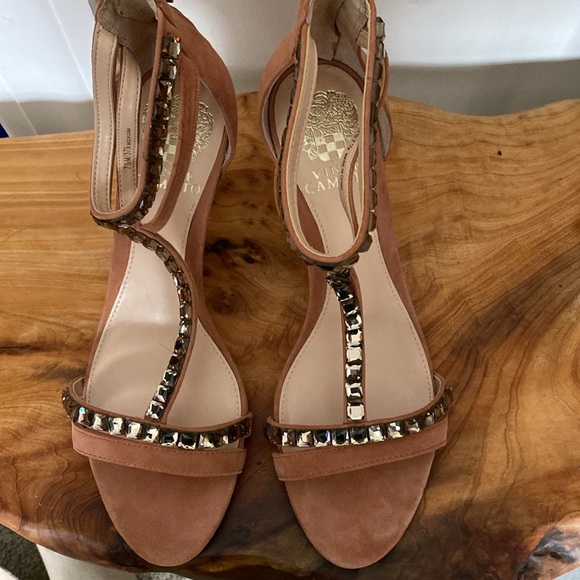 Vince Camuto Shoes - Vince Camuto Strappy Heeled Rhinestone Embellished Leather Sandals